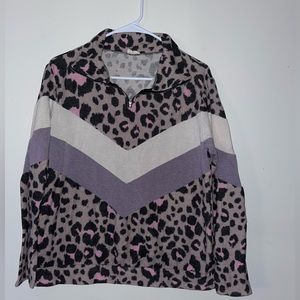 Leopard Chevron Plush Half Zip